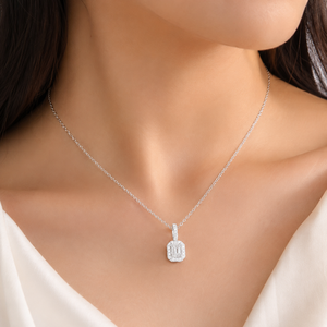 10K White Gold Lab Grown Diamond Women's <b>Emerald</b> Cut Rhodium Plated Pendant Necklace Classic Luxury Style Engagement Wedding - Product Image 1