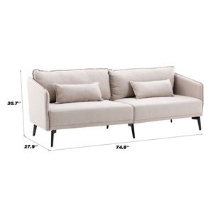 Sofá Moderno de 3 Plazas para Oficina o Sala de Estar, Tapizado en Tela Beige, con 2 Patas Metálicas y Cojines - Product Image 2