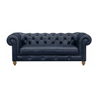 Canapé Chesterfield en cuir véritable trois places, dossier capitonné, accoudoirs roulés, style moderne du milieu du siècle, convertible en lit, pour villa et usage scolaire