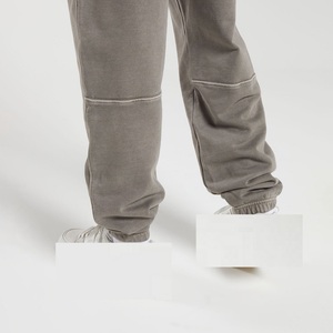 Men's Washed 100% Cotton Elastic Waist Mid Rise Jogger Pants High Quality Oversized Casual Acid Wash <b>Trouser</b> - Product Image 5