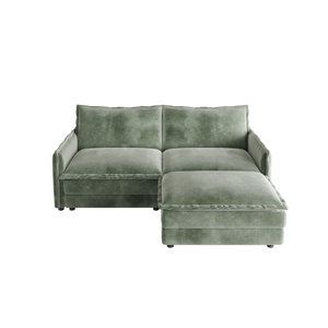 Divano a Due Posti in Tessuto Corduroy con Poggiapiedi, Divano a L con Pouf, Imbottito e Grande per Soggiorno - Product Image 4