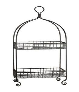 Étagère murale décorative noire en fil métallique à 2 niveaux avec plateau en fil métallique et base en bois, pour centre de table, support à épices et panier à pain - Product Image 5