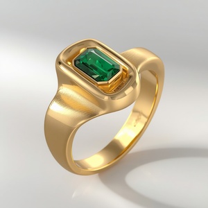 9K Solid <b>Gold</b> Organic Emerald <b>Ring</b> for Women Emerald Cut Green Gemstone Statement Fine Jewelry Custom OEM - Product Image 3