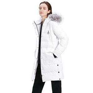 <b>White</b> Long Hooded <b>Jacket</b> With Fur Trim Zipper Closure Down Filled Winter Coat Casual Style Unisex - Product Image 2