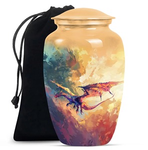 <b>Dragon</b> <b>Art</b> Cremation Urn for Adult Ashes Memorial Gold Color Customizable Design Funeral Supply Ashes Aluminium Urn With Lid - Product Image 1