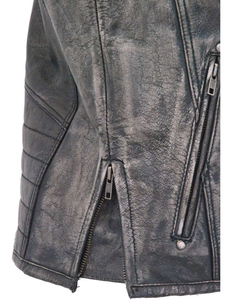 Gilet matelassé sans manches en cuir lavé écologique pour homme, col en V, style motard, avec fermeture éclair, pour l'hiver - Product Image 4