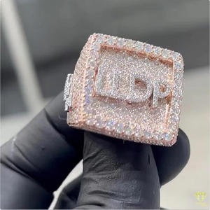 Lab Grown Diamond Iced Out Custom <b>Initial</b> <b>Ring</b> in 14K Rose Gold Micro Pave Hip Hop Statement <b>Ring</b> for Men Luxury Designer <b>ring</b> - Product Image 3