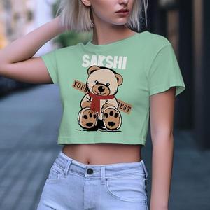 Camiseta Corta con Estampado para Mujer, Cuello Redondo, Transpirable, de Punto, de Algodón y Elastano, Informal, para Verano - Product Image 1