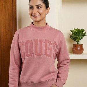 <b>Women's</b> Light <b>Blue</b> Stand Collar Sweatshirt With Embossed Cougs Letter Print <b>Fleece</b> Material Autumn Style - Product Image 4
