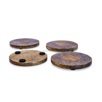 Sous-verres en noyer fabriqués à la main écologique pin naturel bambou acacia rond sous-verre en bois ensemble pour boissons avec support