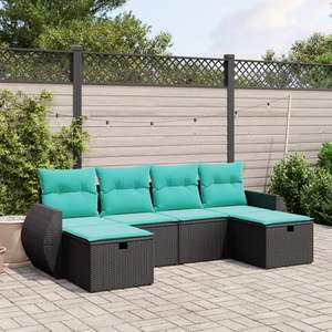 Grand ensemble de canapés de jardin modulaires en polyrotin noir, meubles d'extérieur modulaires élégants - Product Image 1