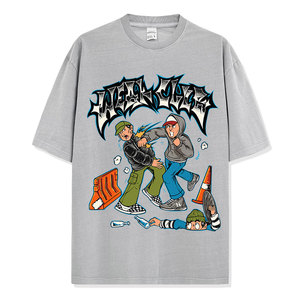 T-shirt noir pour homme avec imprimé graffiti de dessin animé, style streetwear, col rond, manches courtes, coupe classique, tissu jersey 100% coton - Product Image 6