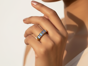Vintage Baguette Labradorite Eternity Band | 18K <b>Gold</b> Plated Brass Wedding <b>Ring</b> - Product Image 2