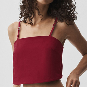 Débardeur court côtelé en maille pour femme, col rond, sans manches, couleur unie, vente en gros - Product Image 1
