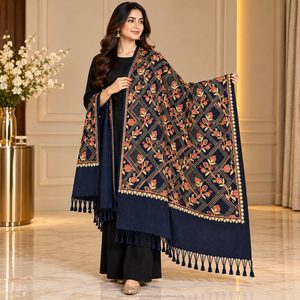 Châle en pashmina indien de marque de luxe, en laine, pour femmes musulmanes, imprimé floral long, doux et agréable au toucher, collection automne 2024 - Product Image 2