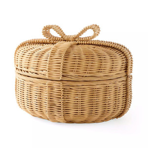 Adorable Rattan Bow <b>Storage</b> Basket Decorative Woven Organizer Basket Cute <b>Storage</b> <b>Box</b> Perfect For <b>Kids</b> Room Decor - Product Image 1