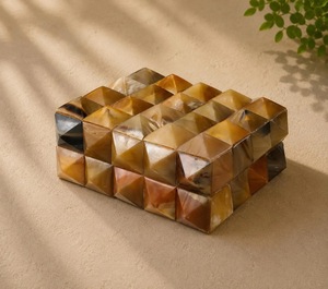 Nueva Caja de Cuerno de Búfalo Rectangular Rústica Moderna de ILAHI, Pulida, Ecológica, para Guardar Joyas, con Interior Suave y Delicado - Product Image 1