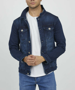 Classic Style Vintage Blue Denim Jacket Custom Casual Slim Long Sleeve <b>Jean</b> Jacket Men'S Ripped Biker denim jacket - Product Image 4