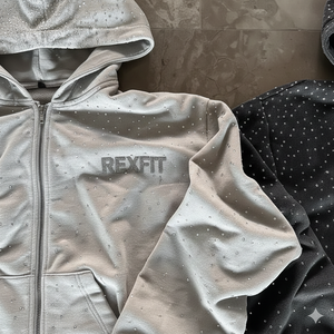 Hoodies de qualité supérieure coupés et cousus, entièrement ornés de strass, avec broderie appliquée personnalisée, épaules tombantes, fermeture éclair de haute qualité - Product Image 6