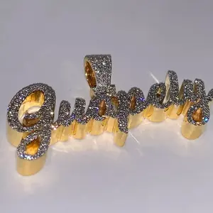 Colgante de Lujo Estilo Hip Hop Rap con Nombre Personalizado, Moissanita, Plata de Ley, Chapado en Oro, con Letra en Script - Product Image 5