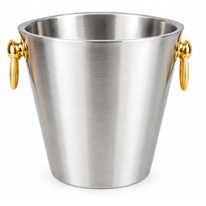 Cubo de Hielo de Acero Inoxidable de Lujo con Asas de Anillo Dorado, Enfriador de Vino de Doble Pared Aislado, Cubos de Hielo Metálicos para Suministros de Bar - Product Image 1