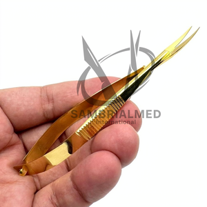 Ciseaux à ressort courbés à double action en acier inoxydable plaqué or avec logo personnalisé pour manucure russe, cils et sourcils - Product Image 4
