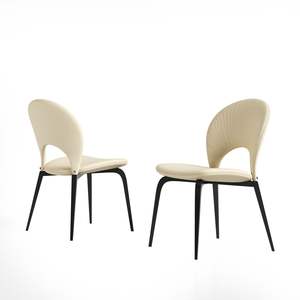 Modern <b>White</b> PU-Leather <b>Desk</b> <b>Chair</b> with Metal Legs & Backrest <b>for</b> Living & Dining Rooms-2 Pieces Included - Product Image 2