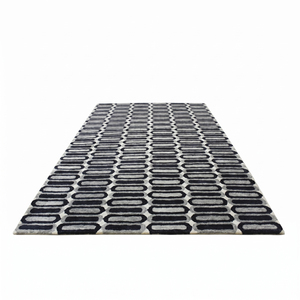 Tapis en laine gris ardoise et bleu marine à carreaux, tissage plat, antidérapant, écologique, tufté à la main, motif tartan minimaliste pour salon et hôtel - Product Image 1
