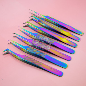 Pince d'isolation droite multicolore extensions de cils 45 90 degrés Fine X Volume pince à cils extension de cils à pointe en fibre - Product Image 1