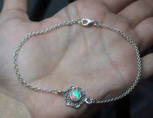 Flower <b>Bracelet</b> <b>Sterling</b> <b>Silver</b> Fire Opal Jewelry Handmade Delicate Daily Wear Natural Gemstone <b>Bracelet</b> - Product Image 5