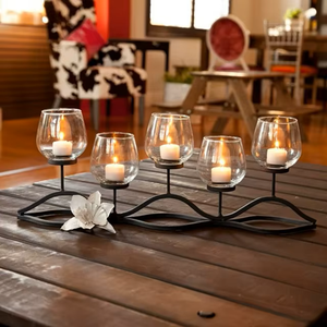 Candelabro de huracán de hierro y vidrio para decoración del hogar Centros de mesa de Navidad y eventos de fiestas de bodas - Product Image 1