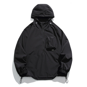 Custom Streetwear <b>Half</b> Zipper Pullover Windbreaker With Hood Solid Color Pocked <b>Men</b> Fitness Long Sleeve Rash Guard <b>Jacket</b> - Product Image 2