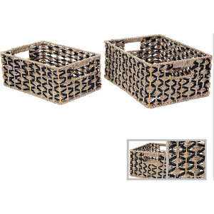 Paniers rectangulaires en osier tissés à la main Jacinthe d'eau et jonc de mer Ensemble de 2 - Product Image 5