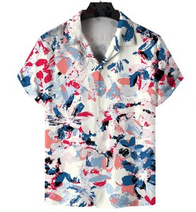 Chemise à manches courtes pour homme, imprimé floral, col en V, tenue décontractée pour les vacances d'été, tissu tissé - Product Image 5