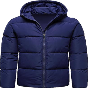 Veste matelassée à capuche bleu marine pour homme, coupe-vent, épaisse, en polyester, hiver, décontractée, fermeture éclair, coupe classique, couleur unie - Product Image 1
