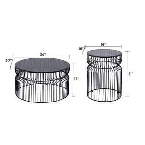 CT901 ET901 Modern Contemporary 30\" <b>Coffee</b> <b>Table</b> <b>Set</b> <b>Nested</b> Base with Tinted Tempered Glass Top 21\" Height for Living Room - Product Image 2