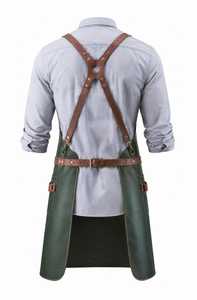 High Quality Green <b>Leather</b> Sleeveless Bib <b>Apron</b> with Adjustable Comfortable Brown Straps and Multiple Pockets for Baking Mats - Product Image 6