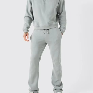 Men's Gray Half-Zip Sweatshirt and Pants <b>Tracksuit</b> Full Sleeve Solid Color Casual Breathable Cotton Autumn Wear - Product Image 3