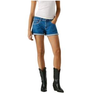 Shorts en jean bleu foncé pour femme, taille mi-haute, ourlet roulé, décontractés et chics pour l'été – Vente en gros, personnalisation disponible - Product Image 6