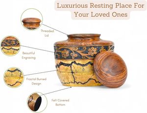 Urne funéraire en bois texturé artisanal avec couvercle fileté sécurisé pour cendres humaines, animaux (chiens, oiseaux, chats) – Urne commémorative de luxe - Product Image 3