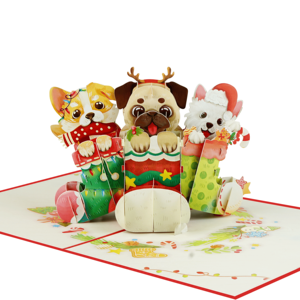 Decoración navideña de animales con forma personalizada, perros de dibujos animados en caja de regalo, decoración de cartulina troquelada. - Product Image 3