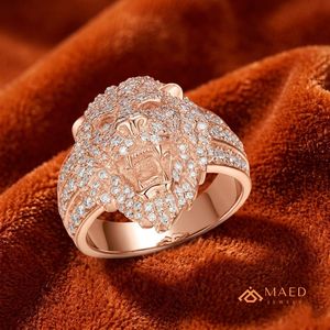 Anillo de Cabeza de Tigre con Diamantes Moissanite en Tono Oro Rosa para Hombre, Anillo de Diamantes de Lujo Estilo Hip Hop - Product Image 3