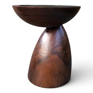 Table d'appoint en bois de Suar massif, forme de bol unique, tabouret à piétement géométrique, tables d'appoint créatives en bois naturel, meubles pour la maison - Product Image 3