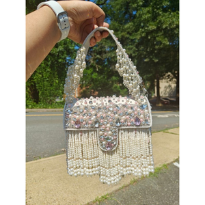 Bolso de Mano de Lujo Hecho a Mano con Cuentas de Perlas y Cristales, Bolso Elegante de Alta Calidad para Fiestas y Eventos Nocturnos para Mujer - Product Image 4