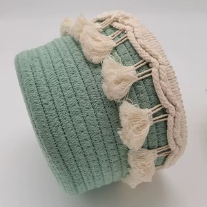 Brown Decorative Macrame <b>Basket</b> For Kitchen Room Storage Stylish Cotton Rope Organizer Home Essentials And Utility Use - Product Image 6