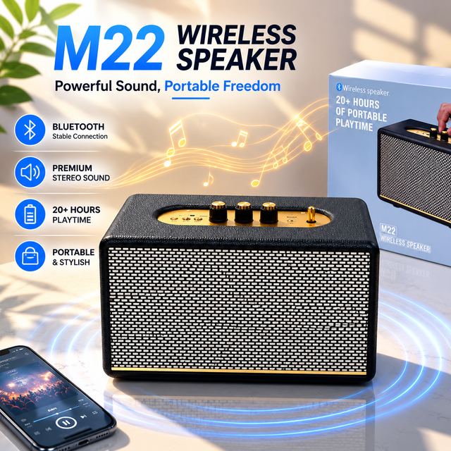 M22 Vintage Retro Speaker 30W Super Bass Wooden Leather Cabinet Portable Desktop Home Party Audio Wholesale