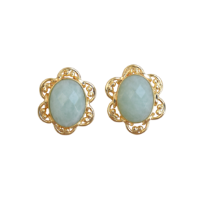 Boucles d'oreilles clous unisexes en Amazonite plaqué or 18 carats, style hip-hop, forme couronne, pour occasions festives - Product Image 1