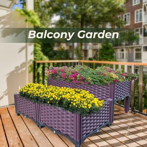 Kit de boîtes à fleurs en plastique pour lit de jardin surélevé, 4 pièces, intérieur, extérieur, intérieur, support pour plantes pour patio, arrière-cour et légumes. - Product Image 3