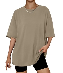 Camiseta de Mujer 100% Algodón Sólido, Manga Corta, Cuello con Hombros Caídos, Estilo Holgado, Casual, Transpirable, de Bangladesh, Superventas - Product Image 1