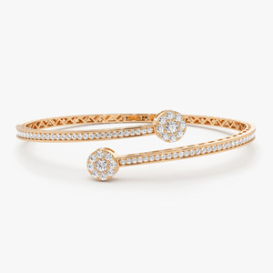 Yellow Gold 14K Double Row Cluster Lab Grown Diamond Filled Luxury Open <b>Bangle</b> <b>Bracelet</b> - Product Image 3
